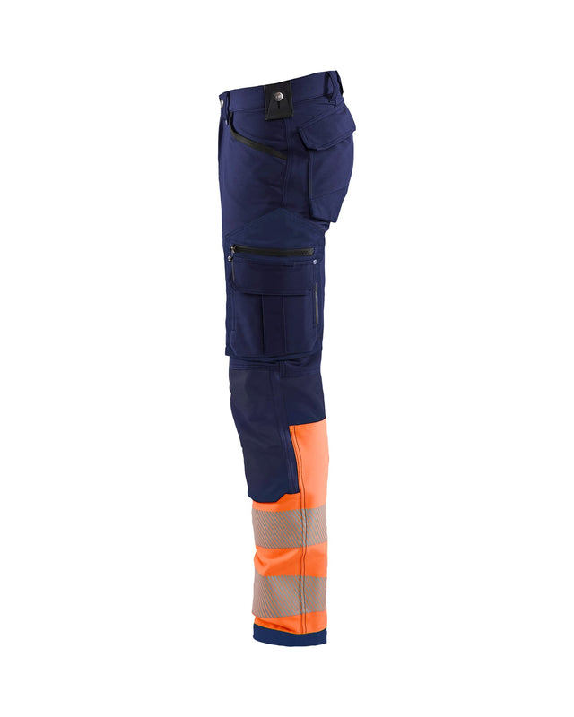 Hi-Vis 4-way-stretch trousers Navy blue/Orange (8953)