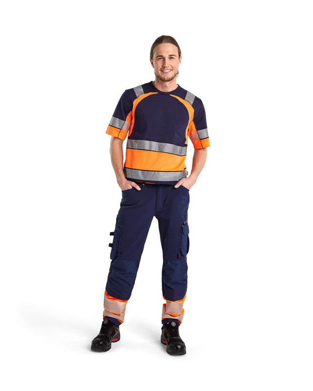 Hi-Vis 4-way-stretch trousers Navy blue/Orange (8953)