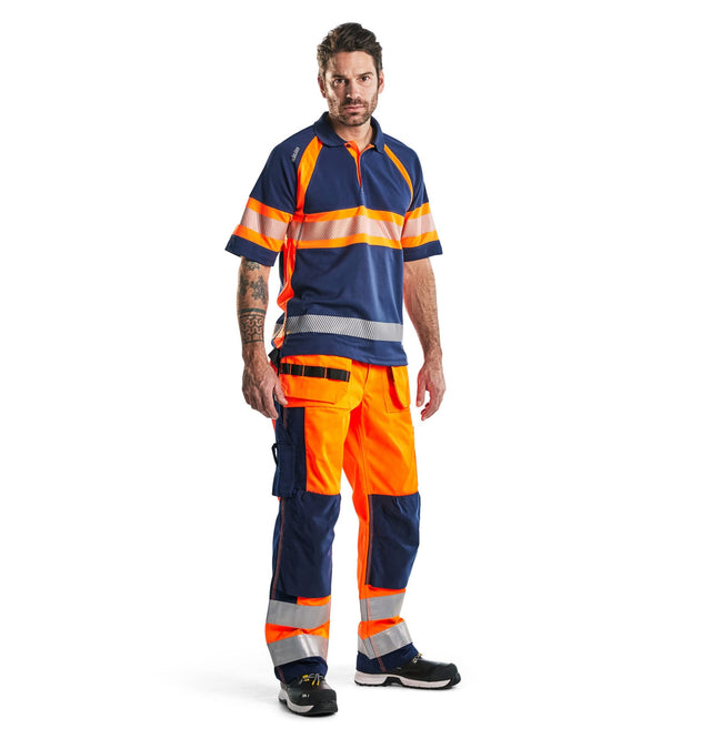 Hi-Vis Polo Shirt with UV-protection Navy blue/Orange (8953)