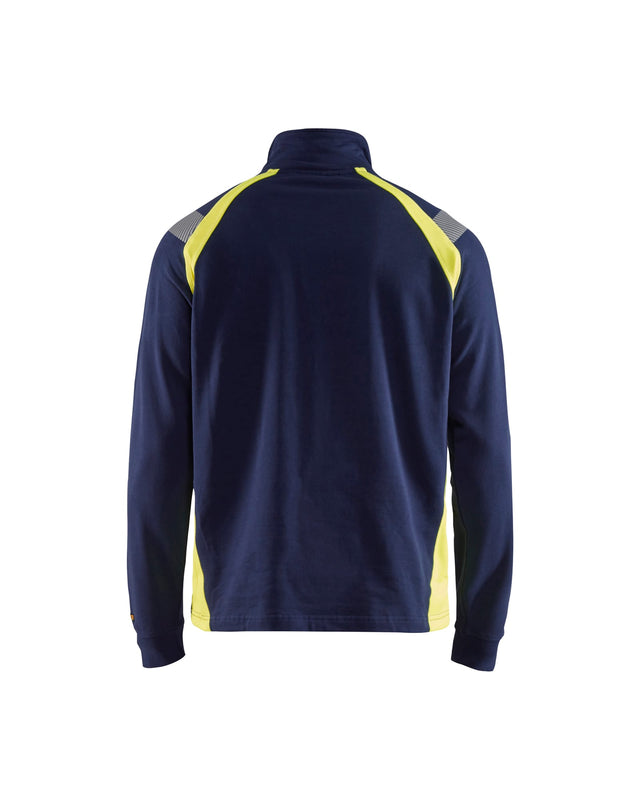 Sweatshirt with half zip Navy blue/Hi-vis yellow (8933)