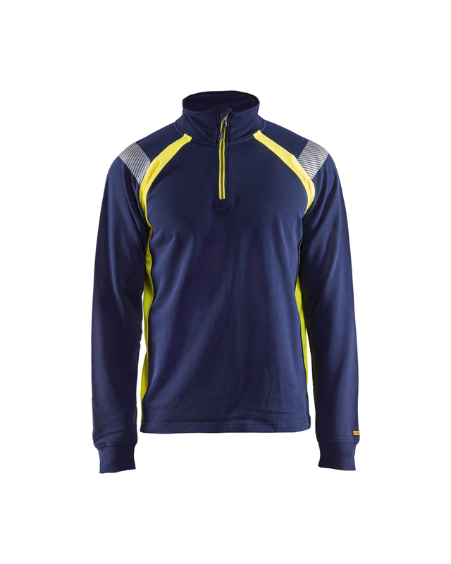 Sweatshirt with half zip Navy blue/Hi-vis yellow (8933)