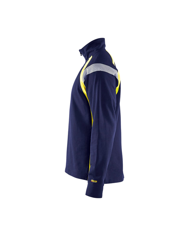 Sweatshirt with half zip Navy blue/Hi-vis yellow (8933)