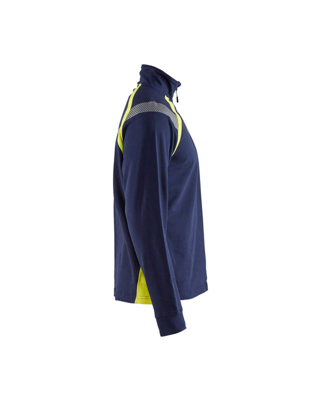 Sweatshirt with half zip Navy blue/Hi-vis yellow (8933)