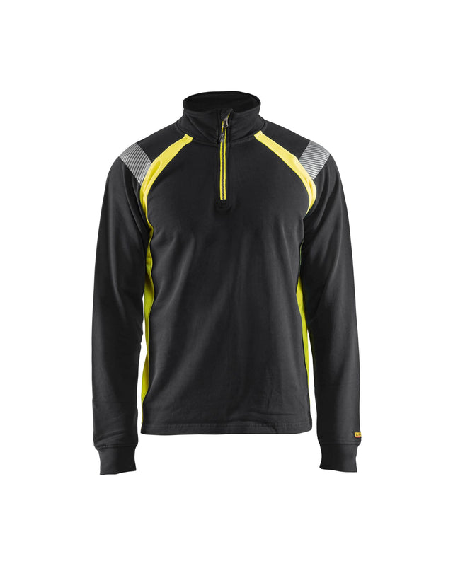 Sweatshirt with half zip Black/Hi-vis yellow (9933)