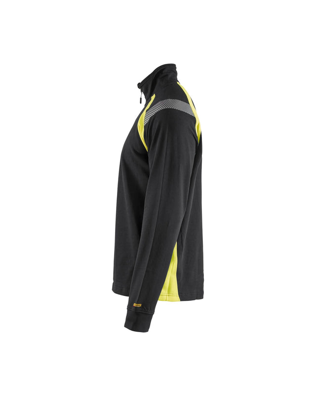 Sweatshirt with half zip Black/Hi-vis yellow (9933)