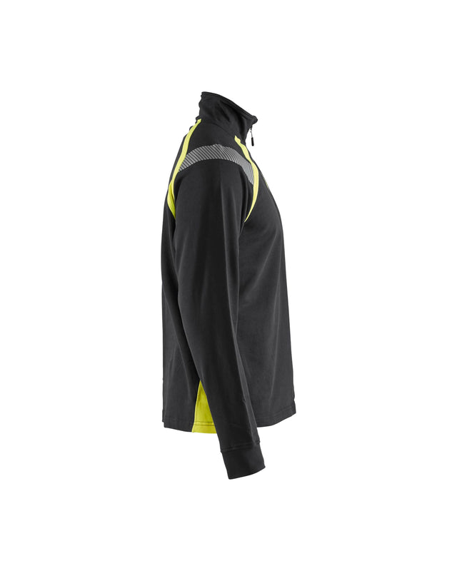 Sweatshirt with half zip Black/Hi-vis yellow (9933)
