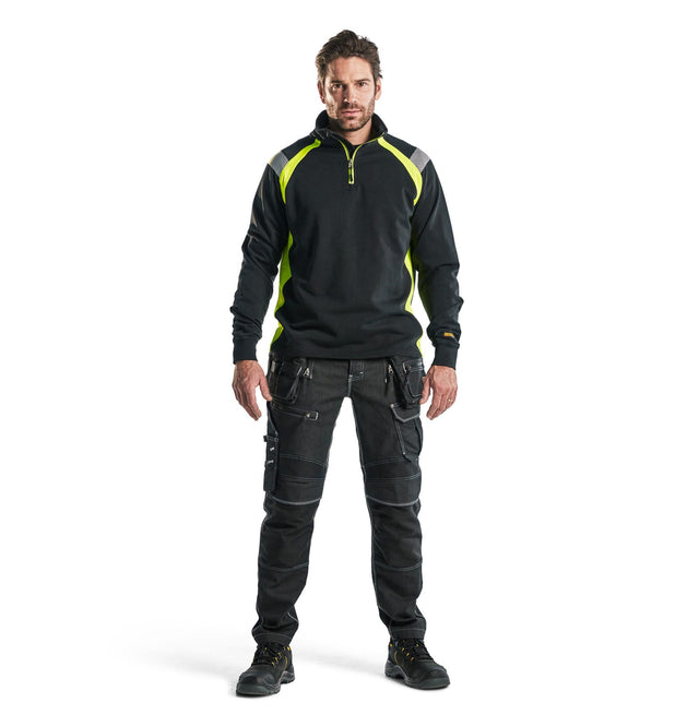 Sweatshirt with half zip Black/Hi-vis yellow (9933)