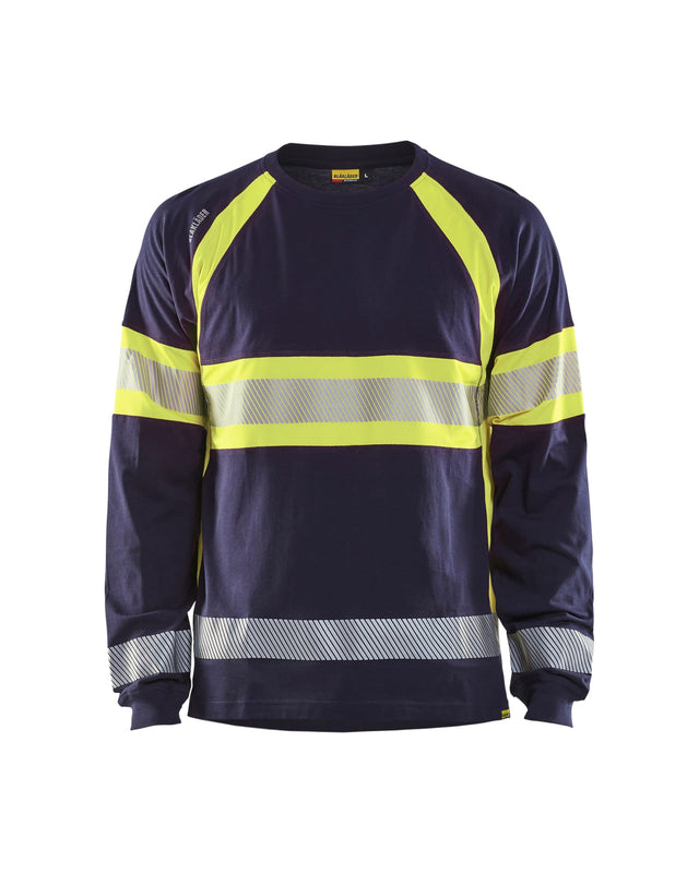 Hi-Vis Long Sleeved T-shirt Navy Blue/Hi-vis yellow (8833)