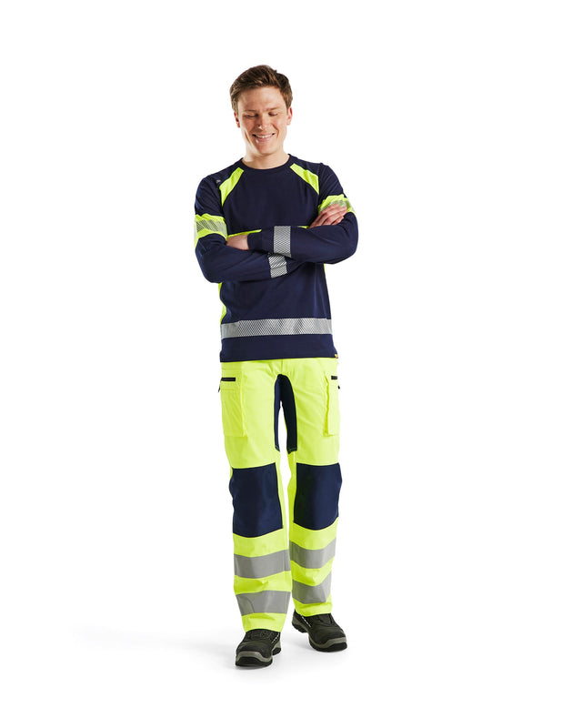 Hi-Vis Long Sleeved T-shirt Navy Blue/Hi-vis yellow (8833)