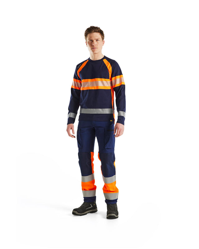 Hi-Vis Long Sleeved T-shirt Navy Blue/Orange (8853)