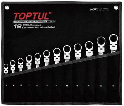 Toptul GPAQ1204 Ratchet Ring Open-ended Flexi Ratchet Combination Spanner Set 8-19mm