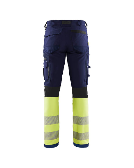 Hi-Vis 4-way-stretch trousers Navy blue/Hi-vis yellow (8933)