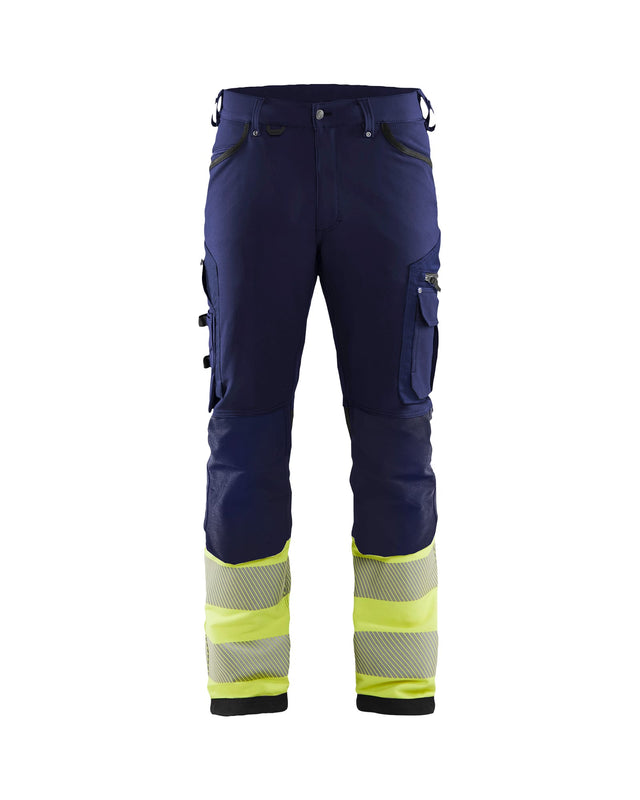 Hi-Vis 4-way-stretch trousers Navy blue/Hi-vis yellow (8933)