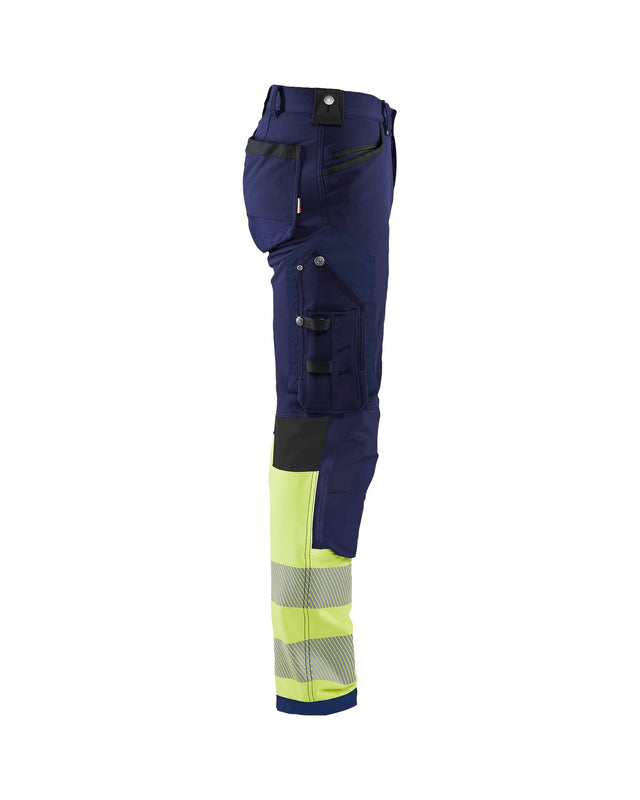 Hi-Vis 4-way-stretch trousers Navy blue/Hi-vis yellow (8933)