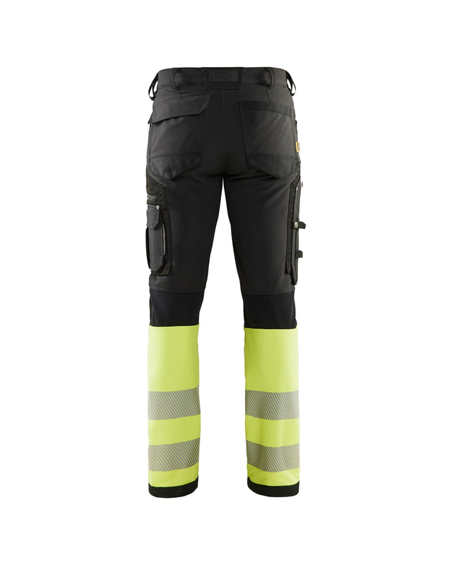Hi-Vis 4-way-stretch trousers  Black/Hi-vis yellow (9933)