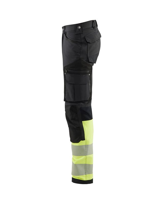 Hi-Vis 4-way-stretch trousers  Black/Hi-vis yellow (9933)