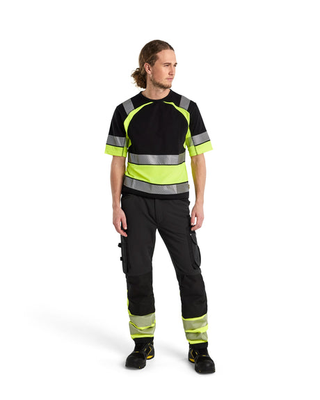 Hi-Vis 4-way-stretch trousers  Black/Hi-vis yellow (9933)