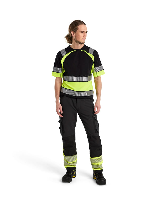 Hi-Vis 4-way-stretch trousers  Black/Hi-vis yellow (9933)