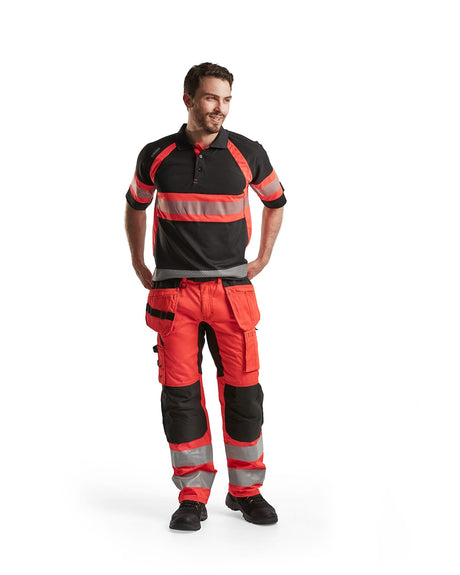Hi-Vis Polo Shirt with UV-protection Black/Red hi-vis (9955)