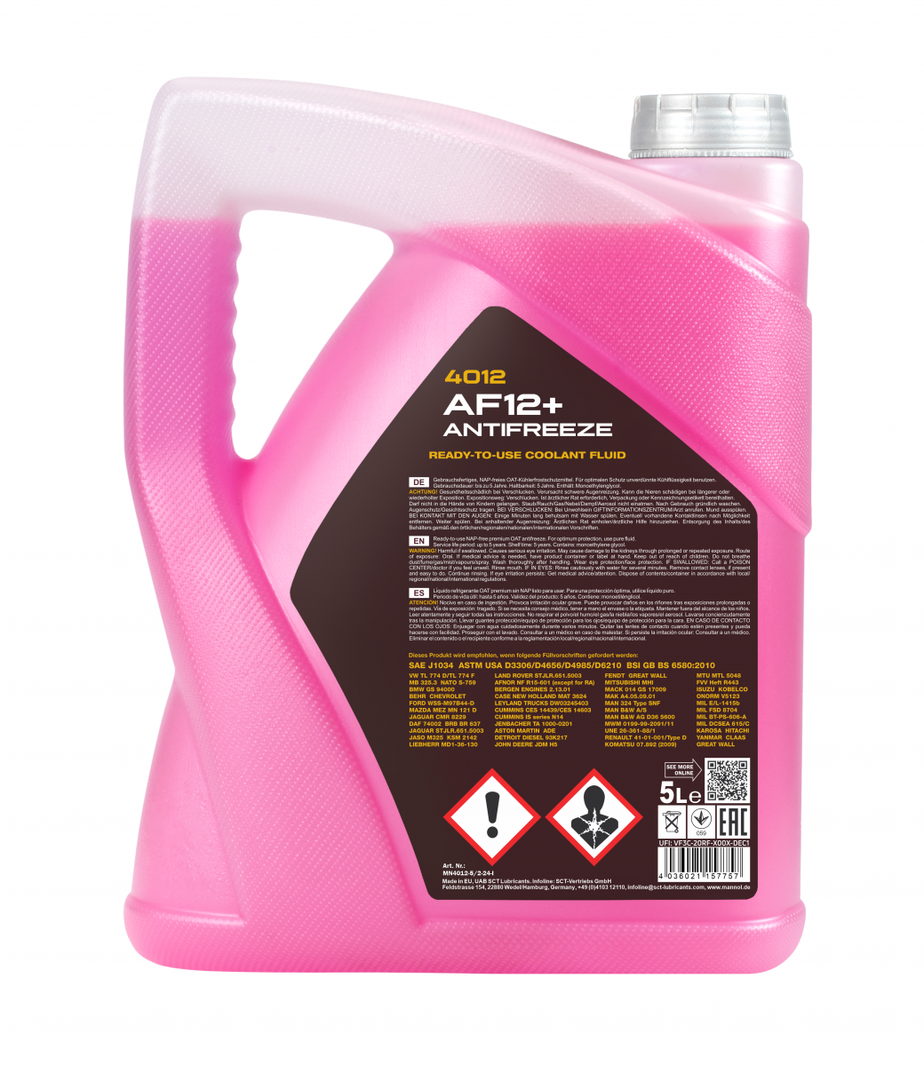 Mannol Antifreeze Readymixed Af 12+ Red 5L (- 40°C) - AFR5
