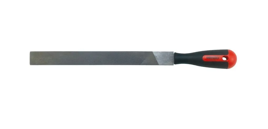 Teng Tools High Carbon Steel 10" Flat Hand File, 2nd Cut, Bi-Material Handle - FLFT10