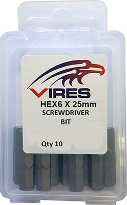 Vires 5mm Hex 25mm Screwdriver Bit Set 10pce - VRSDBITHEX525